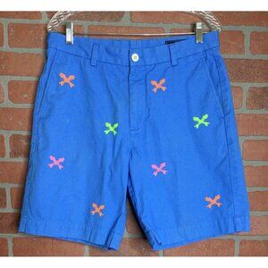 Vineyard Vines Mens Blue Embroidered Fishbone Chino Shorts Size 33 Preppy